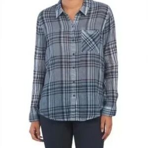 Lucky Brand Gauzy Cotton Blue Plaid Button-Down Shirt